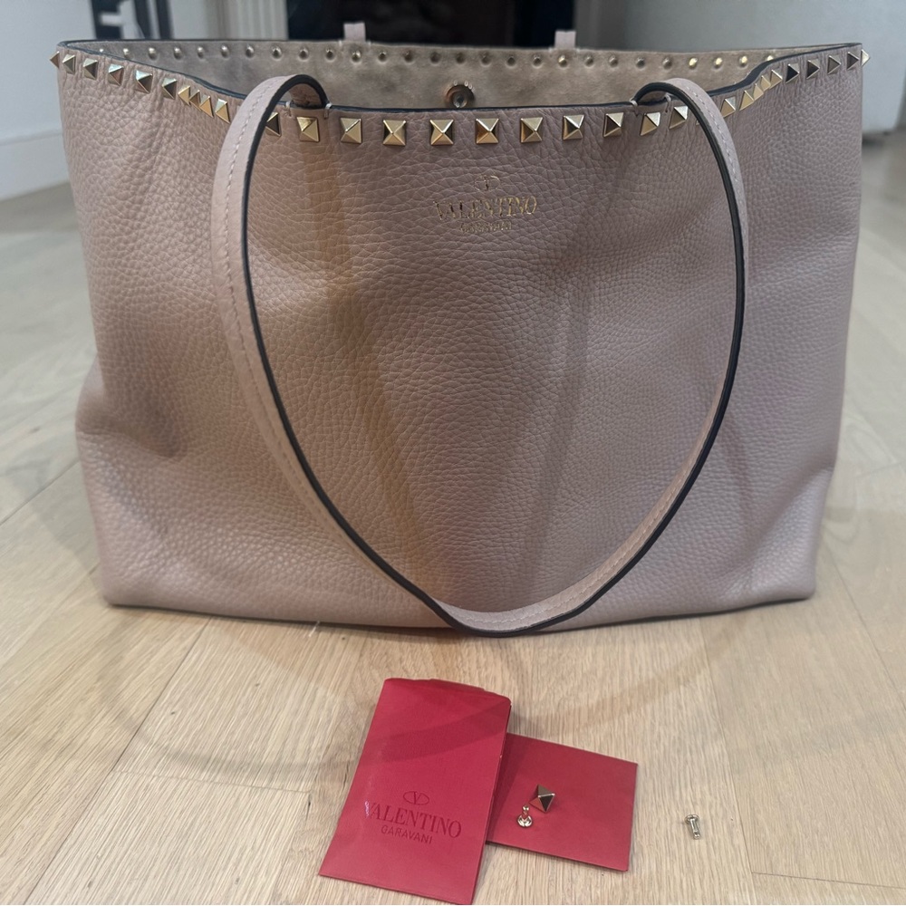 Valentino Garavani Pink Tote with Gold Studs